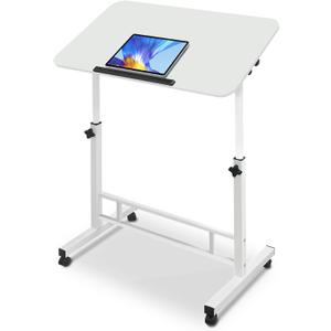 Aconcept Tiltable Small 32 x 16 inch Standing Desk, White Sit Stand Up Rolling Desk with Wheels, Height Adjustable 25-44" for Tablet Laptop and Walking Pad