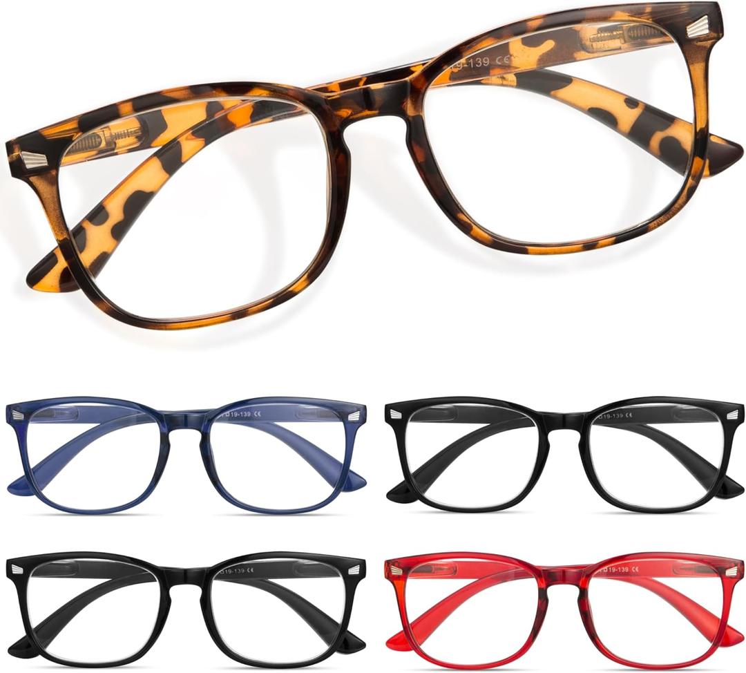 CCVOO Reading Glasses for Women/Men, Eyeglasses, Blue Light Readers for Women/Men, Computer Eye Glasses, Cheaters (2 Black/Turtle/Red/Dark Blue)