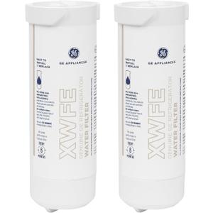 GE XWFE Refrigerator Water Filter, Genuine Replacement Filter, Certified to Reduce Lead, Microplastics, PFOA/PFOS, and 50+ Other Impurities, Compatible with GE Appliances Brands, Pack of 2