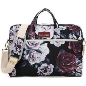 Canvaslove Red and White Rose Laptop Shoulder Messenger Bag Case With Rebound Bubble Protection for 15.6 inch-16 inch laptop