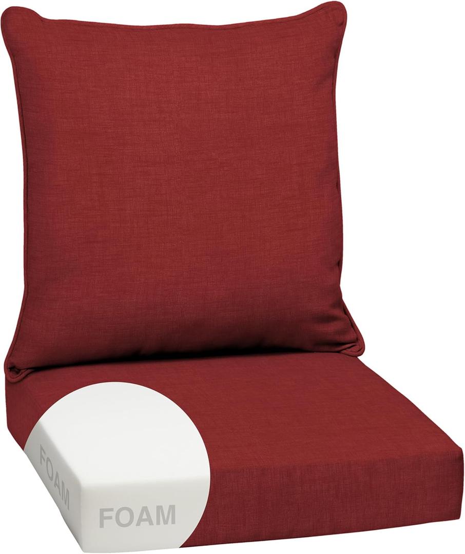 Arden Outdoor Foam Deep Seat Cushion Set, 24x24, Premium High-Density Foam, Never Flattens, Weather-Proof for Patio Chair Sofa Couch, Ruby Red Leala