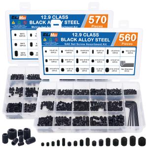 1130PCS Set Screws, 32 Sizes Metric & SAE Set Screw Assortment Kit, Allen Head Socket Hex Grub Screws for Bathroom Fixtures, Door Handles, Alloy Steel Black (M3-M8, 1/8"-40 to 5/16"-18)