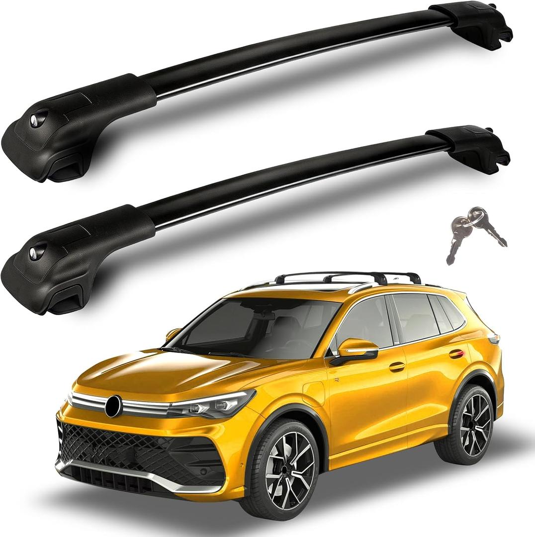 300LBS Roof Rack Cross Bars Compatible with Volkswagen VW Tiguan 2018-2026/Taos 2022-2026 Heavy-Duty Aluminum Lockable Crossbars Roof Rails Cargo Carrier Luggage Canoe Kayak Bike
