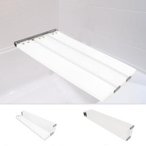 29" Tri-Fold Bathtub Shower Seat Bench- Wall Mounted Wooden Folding Bathtub Shower Bench with Waterproof Finish & Heavy-Duty Stainless Steel Bracket (White)