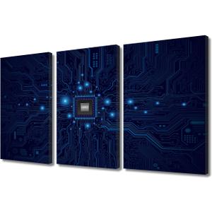 Digital Age Wall Art for Living Room Electronic PC Office Wall Decor 3 Piece Canvas Prints Technology Digital Art Modern Artwork House Decoration for Bedroom Bathroom Framed Ready to Hang (24"Wx36"H)