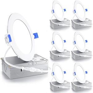 Ensenior 6 Pack 4 Inch LED Recessed Light, Dimmable, 5000K Daylight, 750LM High Brightness, 9W 120V, Damp Rated, Ultra-Thin Canless Wafer Ceiling Light - ETL & FCC & IC