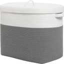 22”x14”x18” Rectangular Extra Large Storage Basket with Lid, Cotton Rope Storage Baskets, Laundry Hamper, Cloth Bin, for Clothes Blankets Storage in Living Room, Grey Basket with Lid