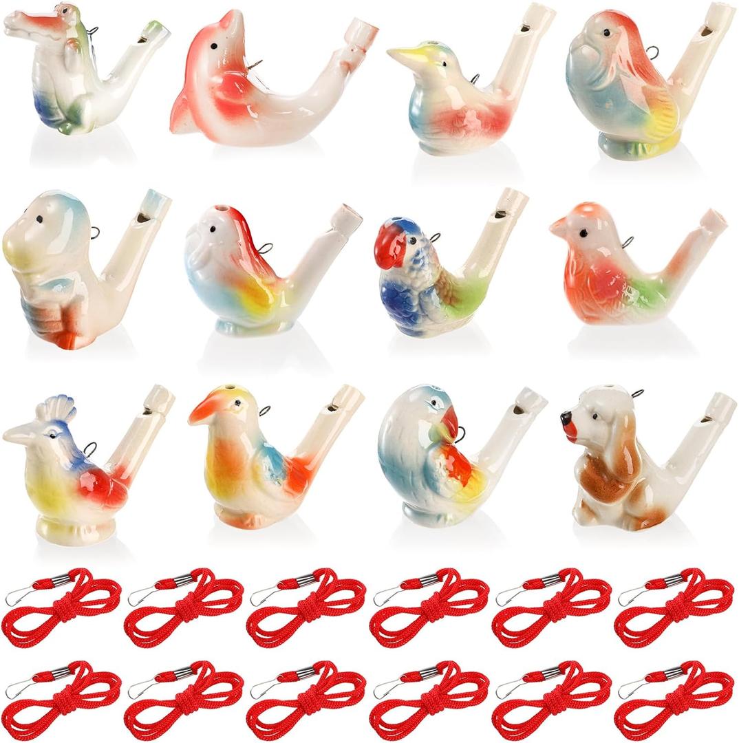 Hedume Set of 12 Ceramic Bird Whistles, Bird Water Whistles, Bird Call Whistle for Water and Bath Play Fun, Birthday Gift, Easter Gift