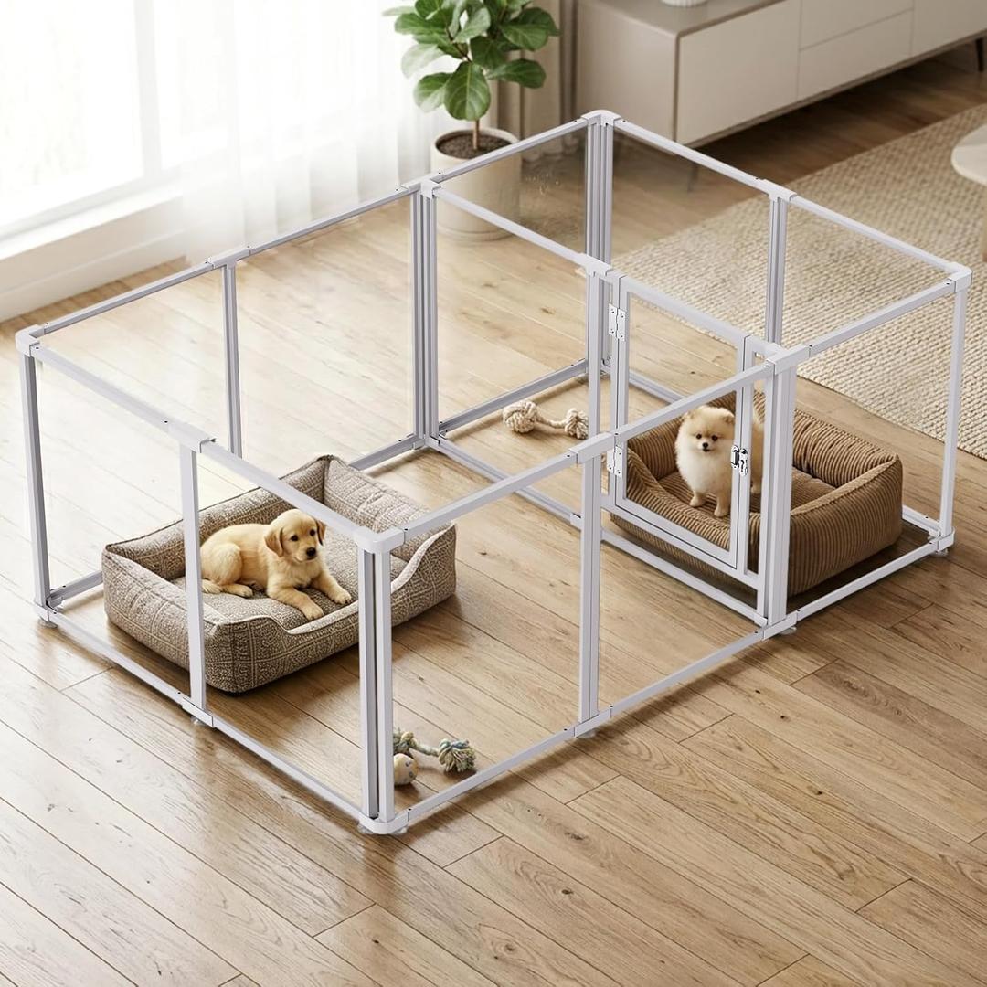 Clear Acrylic Dog Play Pen Indoor (White, 23.6H, 12)