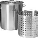 GasOne Stainless Steel Stockpot with Basket  64qt Stock Pot with Lid and Reinforced Bottom  Heavy-Duty Cooking Pot for Deep Frying, Turkey Frying, Beer Brewing, Soup, Seafood Boil  Satin Finish