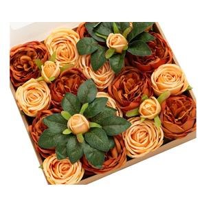 Ling's moment Artificial Flowers Terracotta Silk Austin Roses Orange Silk Roses w/Stem for Fall Wedding Bouquets Centerpieces Party Home Decoration