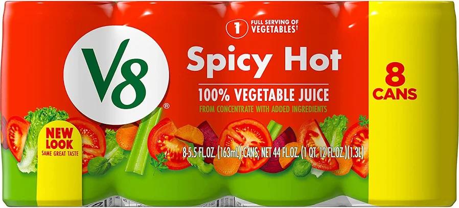 V8 Spicy Hot 100% Vegetable Juice, 5.5 fl oz Can (8 Pack) 08/05/2027