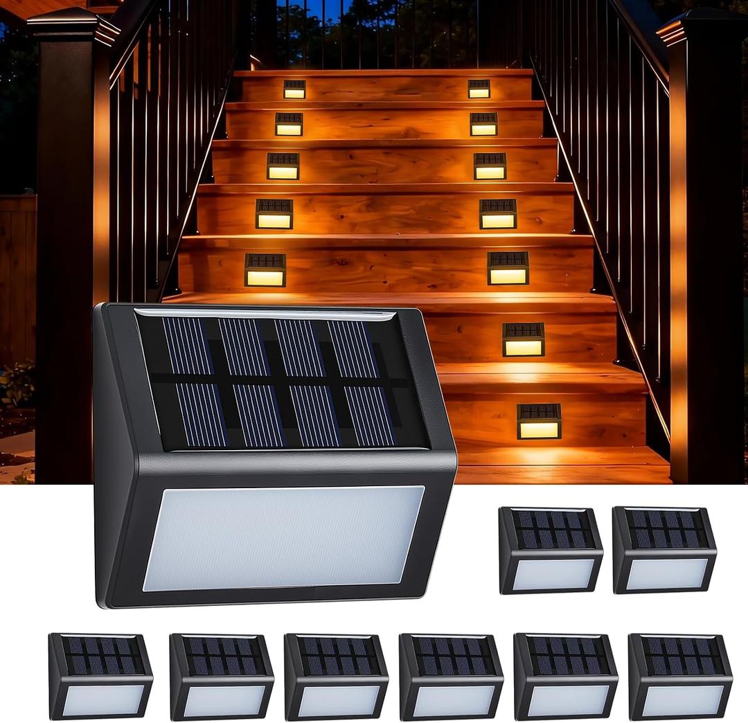 Solar Step Lights, 8 Pack Solar Powered Deck Lights, Outdoor Waterproof Pathway Light, Auto On/Off, 3000K Warm White, Outdoor Lighting for Garden Stairs, Fence, Wall, Porch, Standard