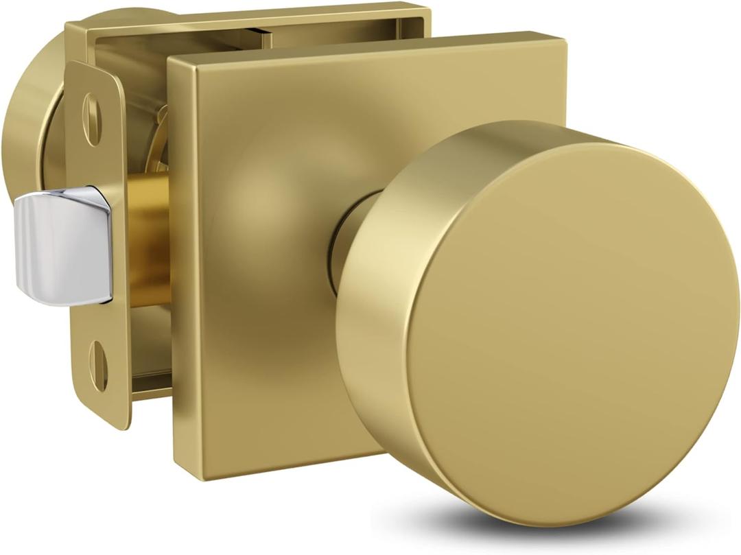Mega Handles SUANA Passage Door Knob for Hallway, Closet and Bathroom, Reversible Heavy Duty Design Door Knobs, Fits All Standard Door Sizes, Screws Included - Satin Brass (1 Pack)