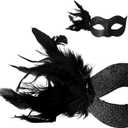 Wildarms Couple Masquerade Masks - Feather Women & Venetian Men Masks for Halloween Party, Mardi Gras Cosplay