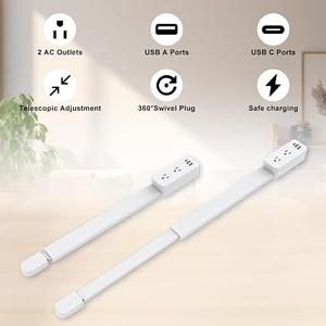 Electrical Outlet Extender Stick - Features USB-A, USB-C and 2 AC Outlets, Extends 22"-34", Rotates 360° Access Hard-to-Reach Outlets, Wall Plug Power Socket Expander Nightstands, Sofa, Desks and More