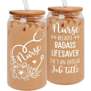 SUCHAGIFT Nurse Gifts - Nurse Gifts for Women - Nurses Appreciation Gift Ideas for Nursing, New Nurses - RN Practitioner Gift Ideas for Women - 16 Oz Can Glass with Lid, Straw & Straw Brush