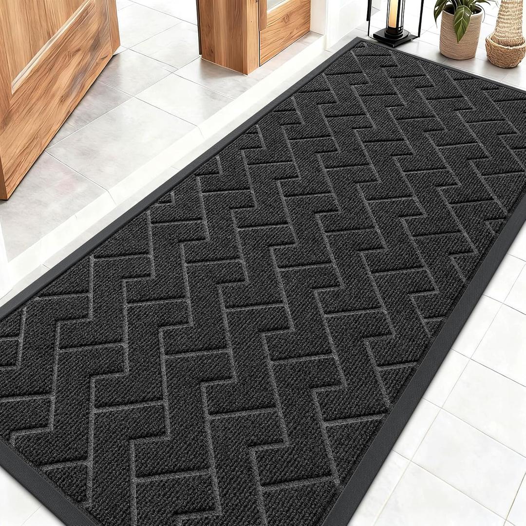 OLANLY Front Door Mat Indoor Outdoor Entrance, Waterproof All-Season, All-Weather Doormat, Sturdy Natural Rubber, Low Profile, Easy Clean Patio Porch Entryway Mat, Herringbone Brick (Black, 59x23)