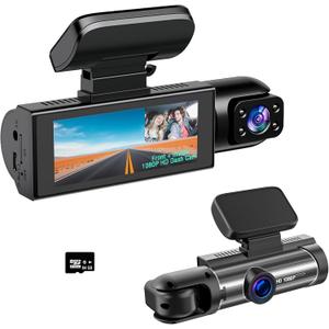 Dual Dash Cam Front and Rear with 64GB Card, 1080P HD IR Night Vision Dash Camera for Cars, G-Sensor Car Dashcam Cameras, 3.16IPS Screen, 24/7 Parking Monitor, Loop Recording, 170 Wide Angle