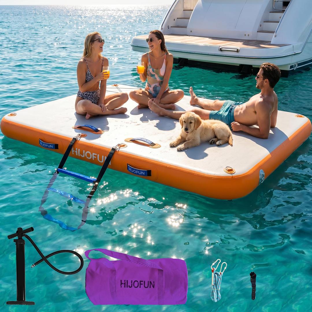 HIJOFUN Inflatable Floating Dock Mat,6 inches Thick 6ft Inflatable Stable Platform Raft with Storage Bag None-Slip Surface Island Raft for Lake Beach Pool