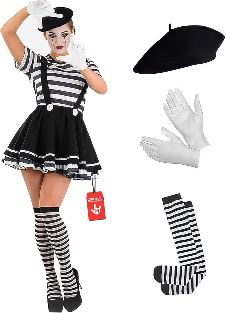 fun shack Mime Costume for Women, French Mime Costume Women, Mime Costume Adult, Mime Halloween Costumes for Women (X-Large)