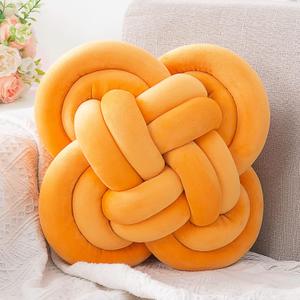 Set of 2 Xiashrk Knot Pillow, Decorative Throw Pillows with Soft Plush for Couch, 12" Knotted Pillows Dark Yellow Dorm Room Decor Knot Pillow Ball Decorative Cushion for Bed Living Room