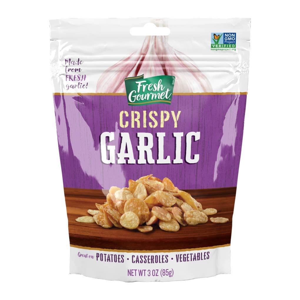 Fresh Gourmet Crispy Lightly Seasoned Crispy Garlic | 3 Ounce, Pack of 6 | Low Carb | Crunchy Snack and Salad Topper (EXP 09/25/26)