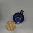 Nat & Jules Japanese Style Blue 12 ounce Stoneware Wood Handled Mug With Coaster Lid
