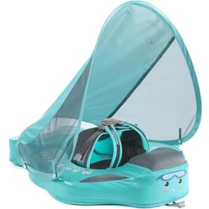 Mambobaby Float Add Tail Baby/Infant Swim Float with Canopy, Non-Inflatable Solid Upgrade Soft Waterproof Skin-Friendly Leather Material (Deluxe Edition Green)