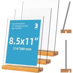 newnewshow 8.5x11 Acrylic Sign Holder with Wood Base Wood Sign Holder Vertical or Slant Back Display