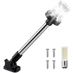 Obcursco Boat Stern Lights, IP67 Waterproof Fold-Down White LED Anchor Light for Marine, Pontoon, Fishing, Bass, and Jon Boats(18 Inches)