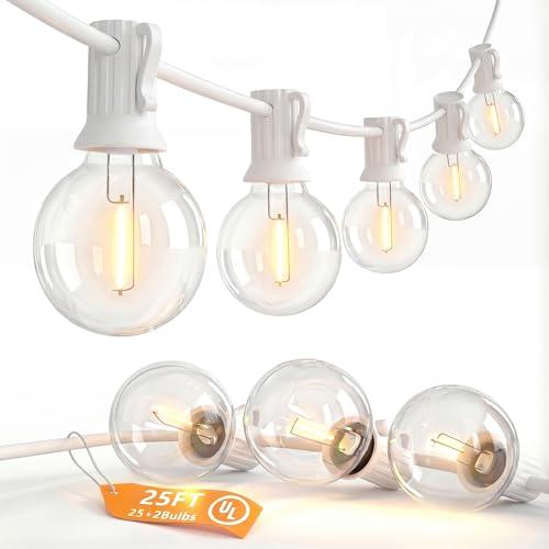 SUNSGNE 25FT G40 LED White Outdoor String Lights, White Patio Lights with 25 Shatterproof LED Clear Globe Bulbs for Patio Garden Porch Pergola Bistro Outside Decor
