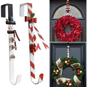 2 Pack Candy Cane Snowman Wreath Hangers for Front Door,Christmas Decoration Metal Over The Door Single Wreath Hook Ornament Door Wreath Hanger,Door Hanger for Wreath Front Door