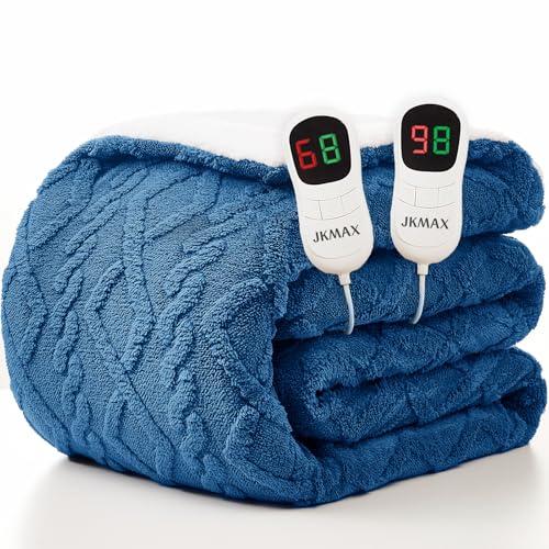 JKMAX Heated Electric Blanket King Size-100"x90" Heating Blanket with 10 Heating Levels & 5 Time Settings Over-Heat Protection，Winter Warmer for Adults with ETL Certification（Blue）