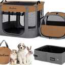 Portable 2-in-1 Dog Crate playpen, Outdoor Cat Playpen with Litter Box Area for Indoor Cats Enclosed Rabbit Puppy Hamster, Indoor/Outdoor Cats Enclosure Cages Tent Tent (Brown)