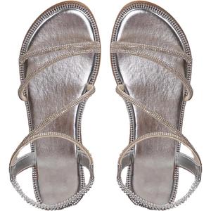 GORGLITTER Women's Rhinestone Flat Sandals Dressy Glitter Open Toe Sparkly Dress Summer Beach 2026 Slides Shoses, 41
