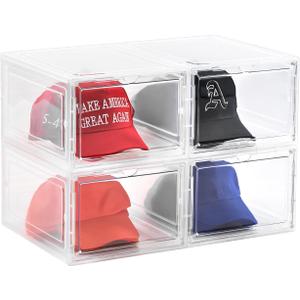 Hat Organizer Box, Stackable Clear Baseball Caps Holder Box Containers with Magnetic Door for Hats Snapback Cap Storage, Clear Hat Storage with Magnetic Door, Holds 40 Hats (Clear, 4 Pack) Hat Organizer Box, Stackable Clear Baseball Caps Holder Box Containers with Magnetic Door for Hats Snapback Cap Storage, Clear Hat Storage with Magnetic Door, Holds 40 Hats (Clear, 4 Pack)