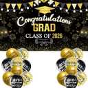 Black and Gold Class of 2026 Graduation Banner, Large Congratulations Graduation Banner Backdrop, Congrats Grad Party Decoration for High School, College, Class of 2026 Celebration Classroom Supplies