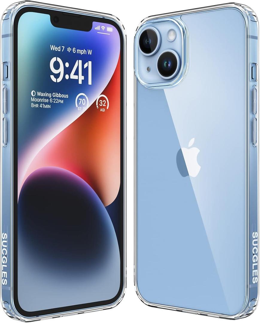 SUCGLES Crystal Clear Slim Phone Case Designed for iPhone 14 Plus Case for Apple iPhone 14plus | Non-Yellowing, 10FT Military Grade Protection, Shockproof, Bumper, Thin Cover