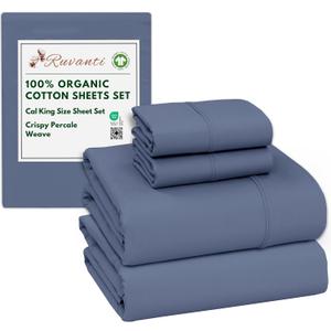 RUVANTI 100% Organic Cotton Sheets California King, Percale Weave, GOTS Certified, 4-Piece Set, Deep Pocket 13", Crisp & Breathable, Soft Durable Bedding, Sbanas Algodn Orgnico  Wild Wind