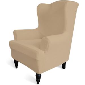 Easy-Going Stretch Wingback Chair Sofa Slipcover 1-Piece Sofa Cover Furniture Protector Couch Soft with Elastic Bottom Polyester Spandex Jacquard Fabric Small Checks(Wing Chair,Sand