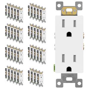 ENERLITES 40 Pack Matte White Decorator Receptacle, Standard Electrical Wall Outlet, 15A 125V, Self-Grounding, 2-Pole, 3-Wire, 5-15R, UL Listed, 61502-TR-MW, Tamper Resistant (Wall Plate Not Included)