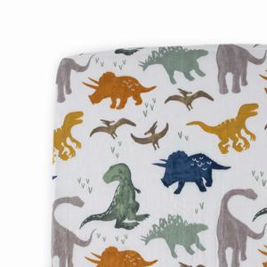 Little Unicorn Premium Crib Sheet | Breathable & Super-Soft Muslin Fabric (Dino Friends) (Blue, Green, Navy)