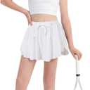 Girls Flowy Shorts: 2-in-1 High Waist Athletic Skorts Preppy Butterfly Shorts with Pocket Liner for Cheer Gym 7-14Y