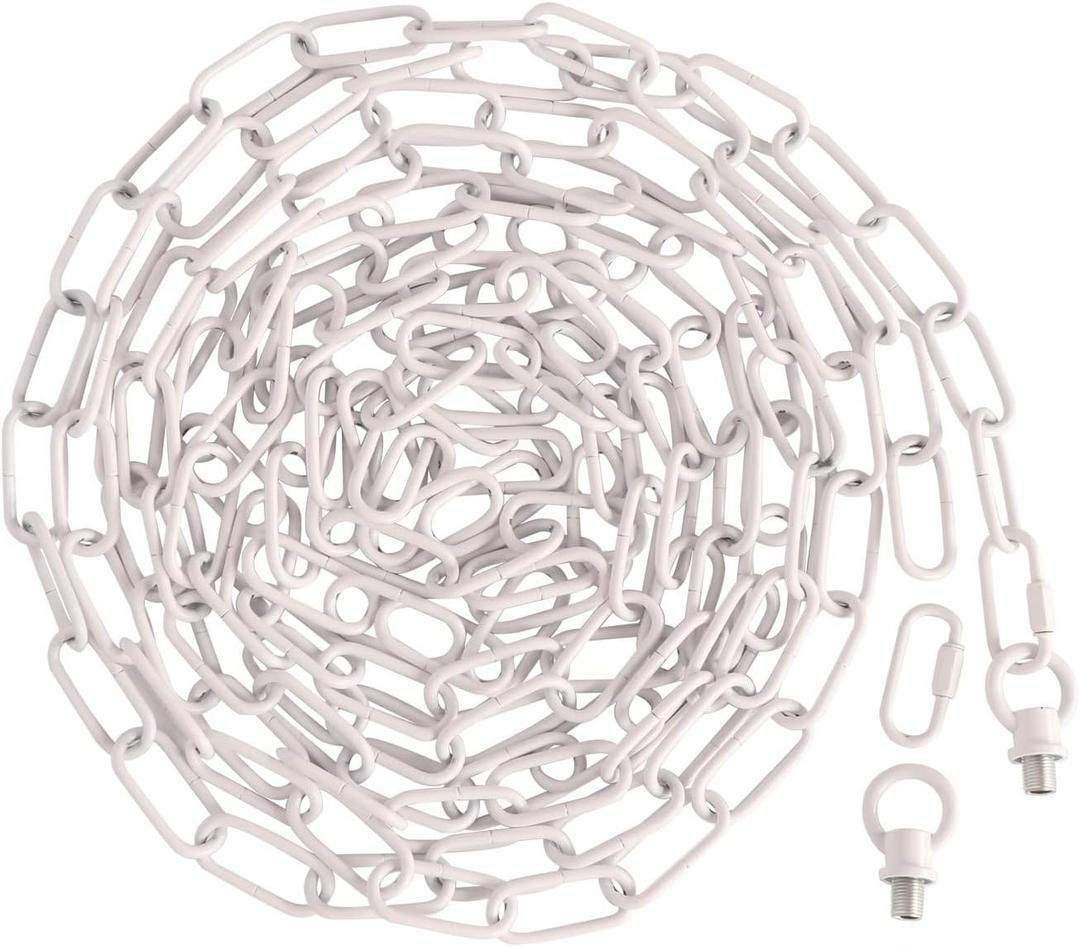 Giluta White Pendant Light Fixture Chain, Heavy Duty 19 Feet Metal Chandelier Chain Extension with Connection Locks, Hanging Chain for Fruit Basket Lantern Plant Supports to 65 lbs Maximum Weight