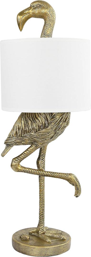 Creative Co-Op Resin Flamingo Table Lamp with Linen Shade, Gold Finish, 32"