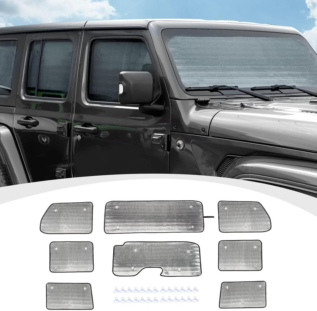 RAZPOY JL Windshield Sunshade, 8PCS Side Window Sun Shade Compatible with 2018-2024 Jeep Wrangler JL 4-Door