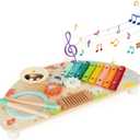 Baby Toys Musical Instruments, Rundad All-in-one Wooden Montessori Musical Set for 1&2Y (Includes Xylophone Drum Cymbal Guiro Gears), Gifts for 1+ Year Old Girl Preschool