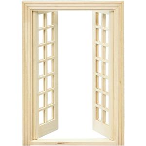1/12 Dollhouse Miniature Glazed Double Doors DIY - Wood 01