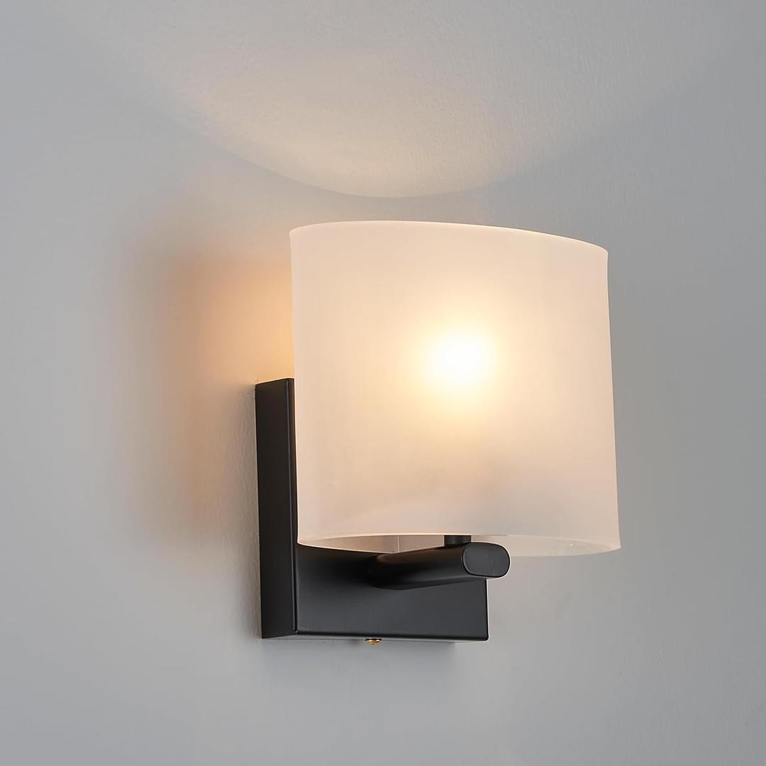 Hardwired Wall Sconces, Modern Acrylic Shade Wall Light Fixture, Black Walls Mounted Lamp with Ceramic Lamp Holder, Classic E26 Bulb Walls Lighting for Bedroom, Living Room, Hallway No Bulb Included (Black - 1 Pack)